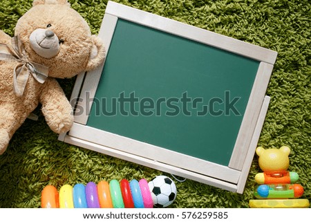 Kids chalkboard. Frame with a copy space. View from above.