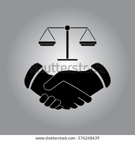 Handshake and libra icon, justice vector illustration Royalty-Free Stock Photo #576268639