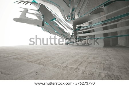 Empty dark abstract glass blue and concrete smooth interior. Architectural background. 3D illustration and rendering