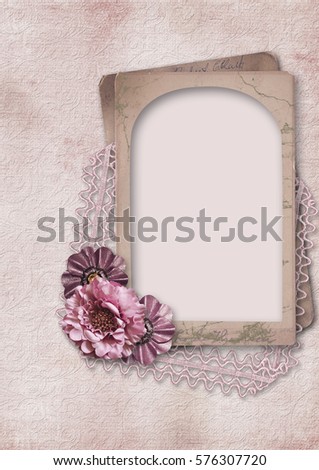 Retro vintage romantic background with frame and flowers