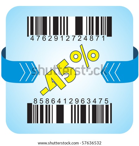 Illustration of 45 % discount with bar codes, and arrow