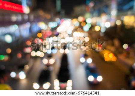 Abstact blur bokeh of Evening traffic jam on road ,Bangkok, Thai