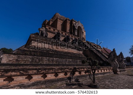 Wat Chedi Luang is a Buddhist temple in the historic centre of Chiang Mai, Thailand