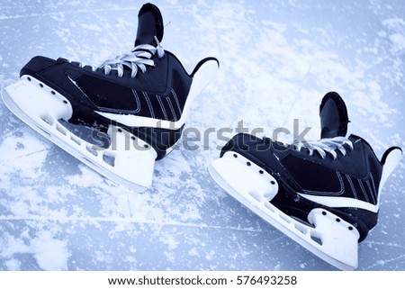 Skates after a game of ice hockey.