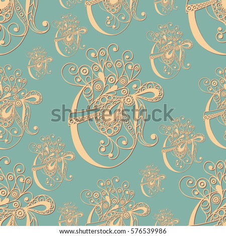 Seamless pattern with egg with bow(symbol of the Easter holiday). Decorative print. Abstract background texture. Fabric, cloth design, wallpaper, wrapping, packaging. Vector illustration.