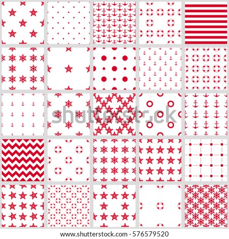 set of seamless patterns: sea symbols, strips and the points
