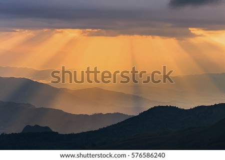 Beautiful Sunlight Rays on mountain in the morning 