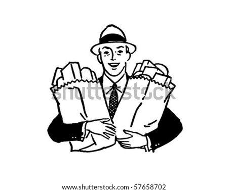 Man With Groceries - Retro Clip Art