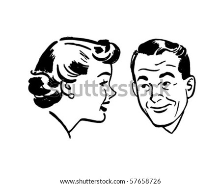Man And Woman Chatting - Retro Clip Art