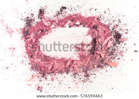 Traces of powder and blush forming a frame. A horizontal template for a makeup artist's business card or flyer design, with copy space