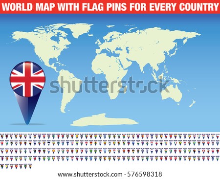 vector illustration of the map of the world with collection of flags