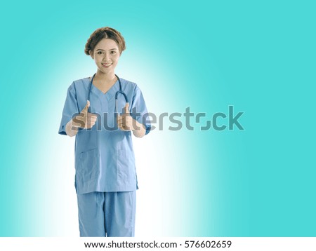 female doctor with blue background