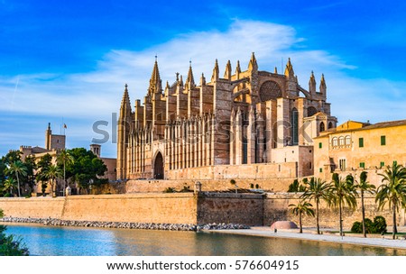 Cathedral of Palma Majorca, La Seu gothic medieval building, Balearic Islands, Spain. Royalty-Free Stock Photo #576604915