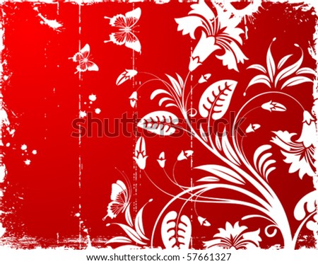 Grunge Floral Background with butterfly, element for design, vector illustration