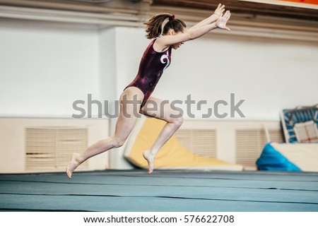 young girl athlete gymnast exercises floor competitions in gymnastics