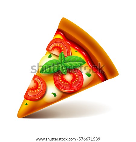 Margarita pizza slice isolated photo-realistic vector illustration