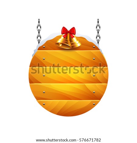 Round christmas wooden sign isolated on white vector