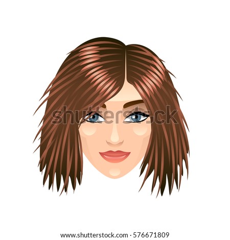 Brown haired girl face isolated cartoon vector illustration
