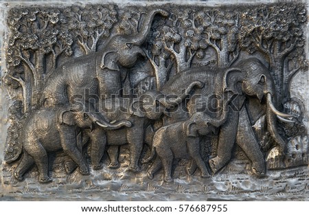 elephant silver Bas Relief