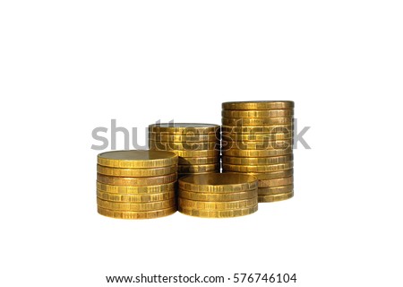 Money coins stack isolated on white background. Financial and business idea