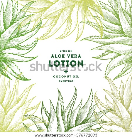 Aloe vera frame. Botanical design template. Engraved style. Vector illustration Royalty-Free Stock Photo #576772093