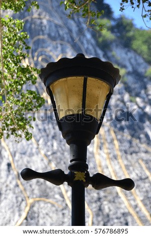 Beautiful street lamp on moutain background.