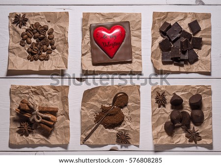 top view of the elements for morning Breakfast on Valentine's day