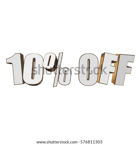 10 percent off letters on white background. 3d render isolated.