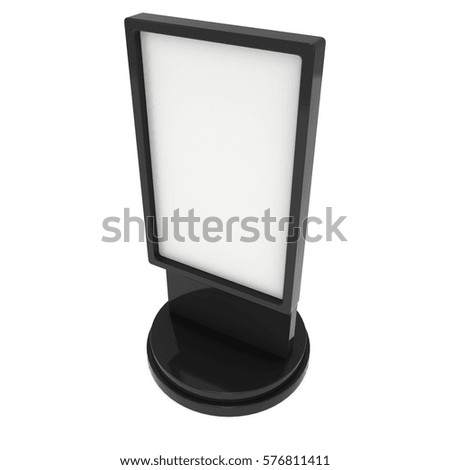 LCD Screen Stand. Black Trade Show Booth. 3d render of lcd screen isolated on white background. High Resolution. Ad template for your expo design.