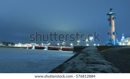 Russia, St. Petersburg, The Palace Bridge with red illumination