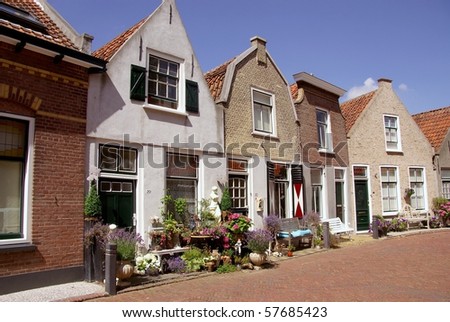 Historical houses in the center of Middelharnis in the Netherlands