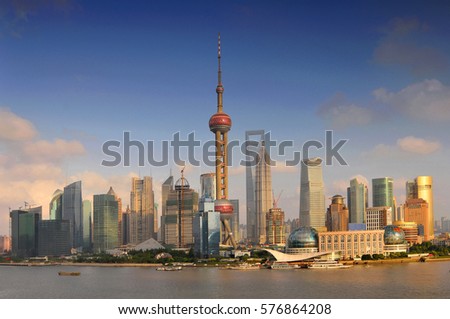 Shanghai skyline, view of Pudong and the Oriental earl Tower, China.

