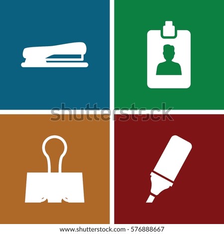 Set of 4 Office filled icons such as clipboard, highlighter, stapler