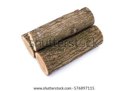 logs on white background, studio photo, acacias tree for winter time heating - isolated