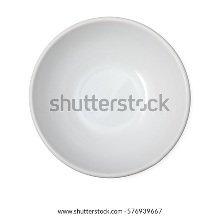 Empty ceramic bowl isolated on white background. Close up, top view. Royalty-Free Stock Photo #576939667