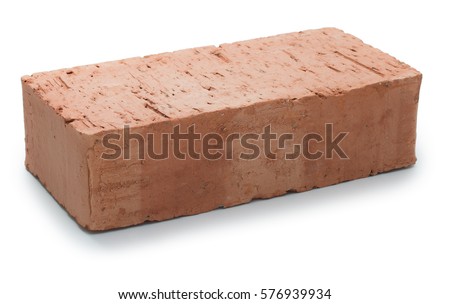 New single unused red brick isolated on white background Royalty-Free Stock Photo #576939934