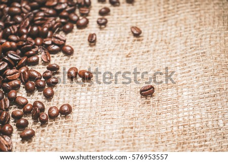 Roasted coffee beans on canvas