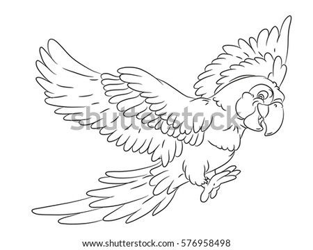 happy smiling cartoon flying parrot coloring page