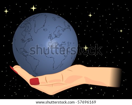 Female hand holding the earth