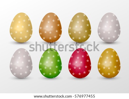 Easter realistic colorful eggs set with small stars fill. Vector illustration