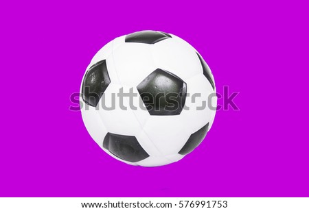 Football ball white and black soccer ball in isolated background. Soccerball Realistic soccer ball isolated on white background with clipping path. Ball sport game. Pink purple isolated background.