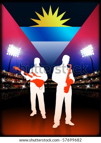 Antigua Flag with Live Music Band on Stadium Background Original Illustration