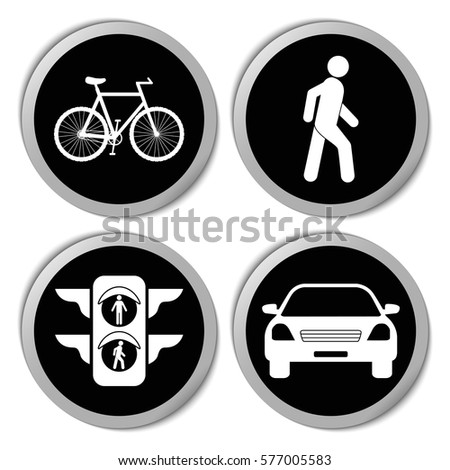 Transportation icons (bicycle pedestrian car traffic light) - vector stickers  set
