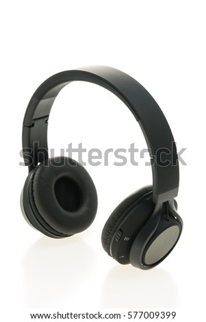 black headphones audio for listen isolated on white background