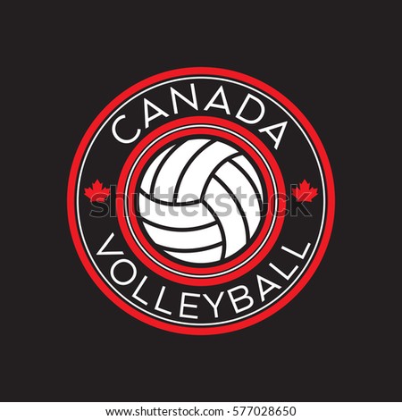A Canadian volleyball crest in vector format. This round shield features maple leaves, text that says Canada, and a volleyball.