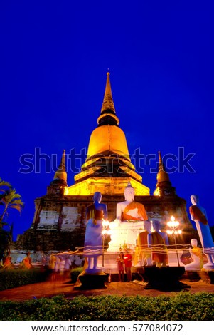 Wat yai chai mong kong candle lit in lent day Thailand,Thailand