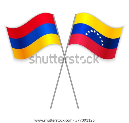 Armenian and Venezuelan crossed flags. Armenia combined with Venezuela isolated on white. Language learning, international business or travel concept.