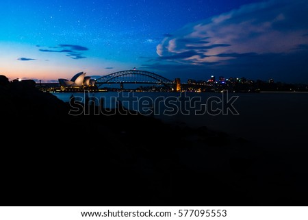 Sydney skyline with views of Sydney Opera house, Sydney harbour bridge and north Sydney 