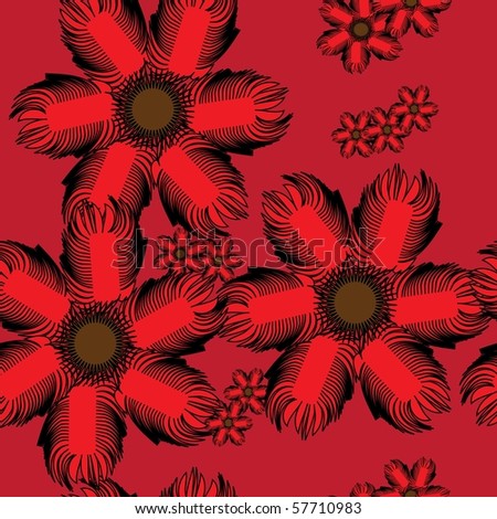 Seamlessly wallpaper with art red flowers