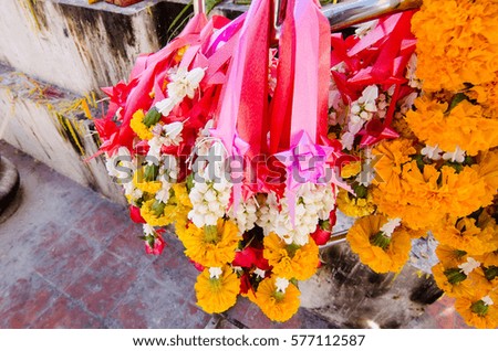 Flower garland sacrificial worship sacred Buddhist faith